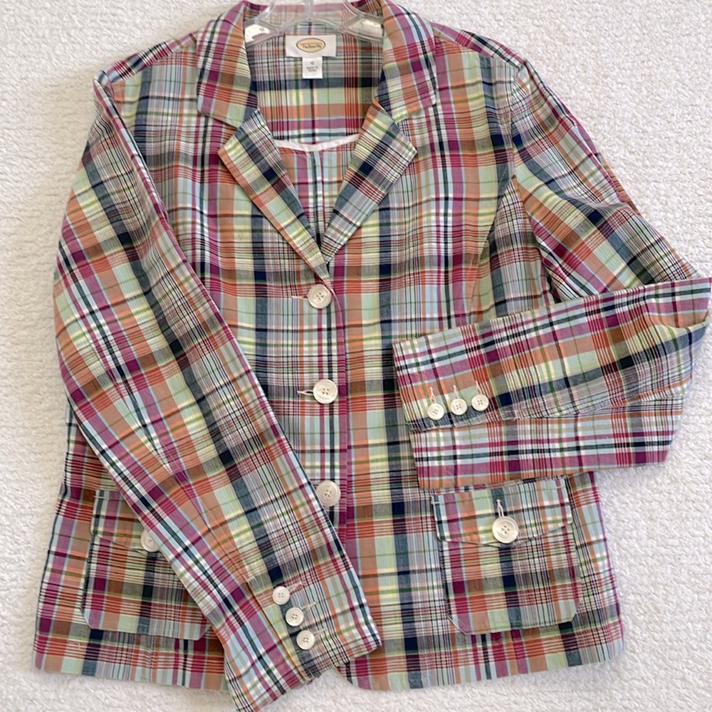 TALBOTS MULTI COLOR PLAID 90% COTTON BLAZER/ JACKET- SIZE 12